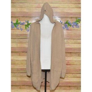 Soho Apparel Light Brown Open Front Hoodie Crochet Cardigan Sweater Size 2XL